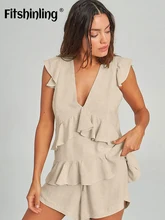 

Fitshinling Loungewear Women Set 2 Pieces Solid Casual Women's Home Clothes Deep V-neck Lace Shorts Sleeveless Outfits Nightwear