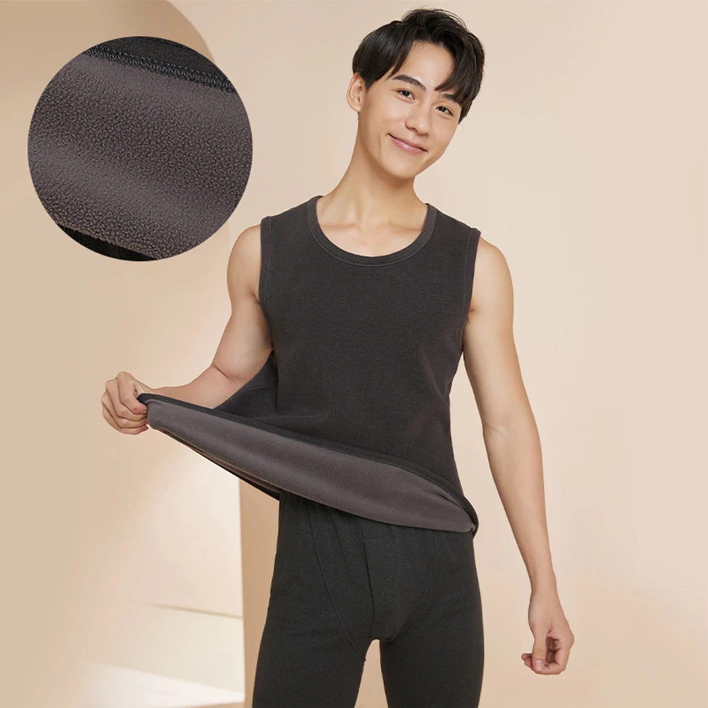 

Men Thermal Vest Fleece Lined Tank Top Winter Thermal Underwear Warm Base Layer Undershirt Solid Elasticity Bottom Lingerie