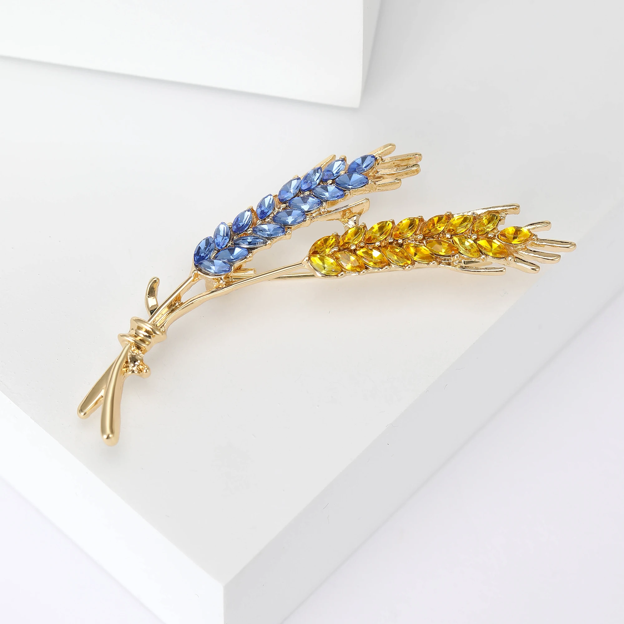 Ear of Wheat Brooches Rhinestone Plant Pins 5-Color Unisex Casual Accessories Gifts for Women