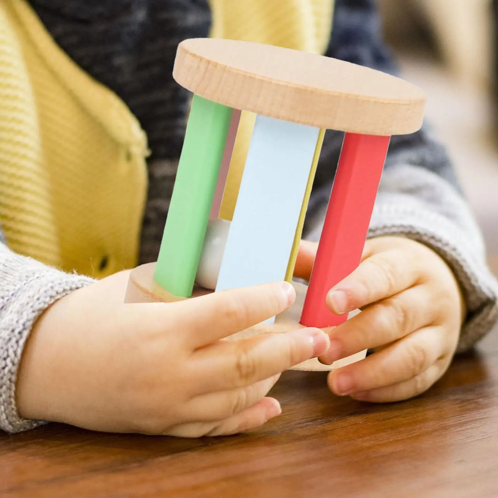 

Rattle The Bell Hand Rattle, Early Educational Wooden Rattle Roller Toy Montessori for Hand Eye Coordination