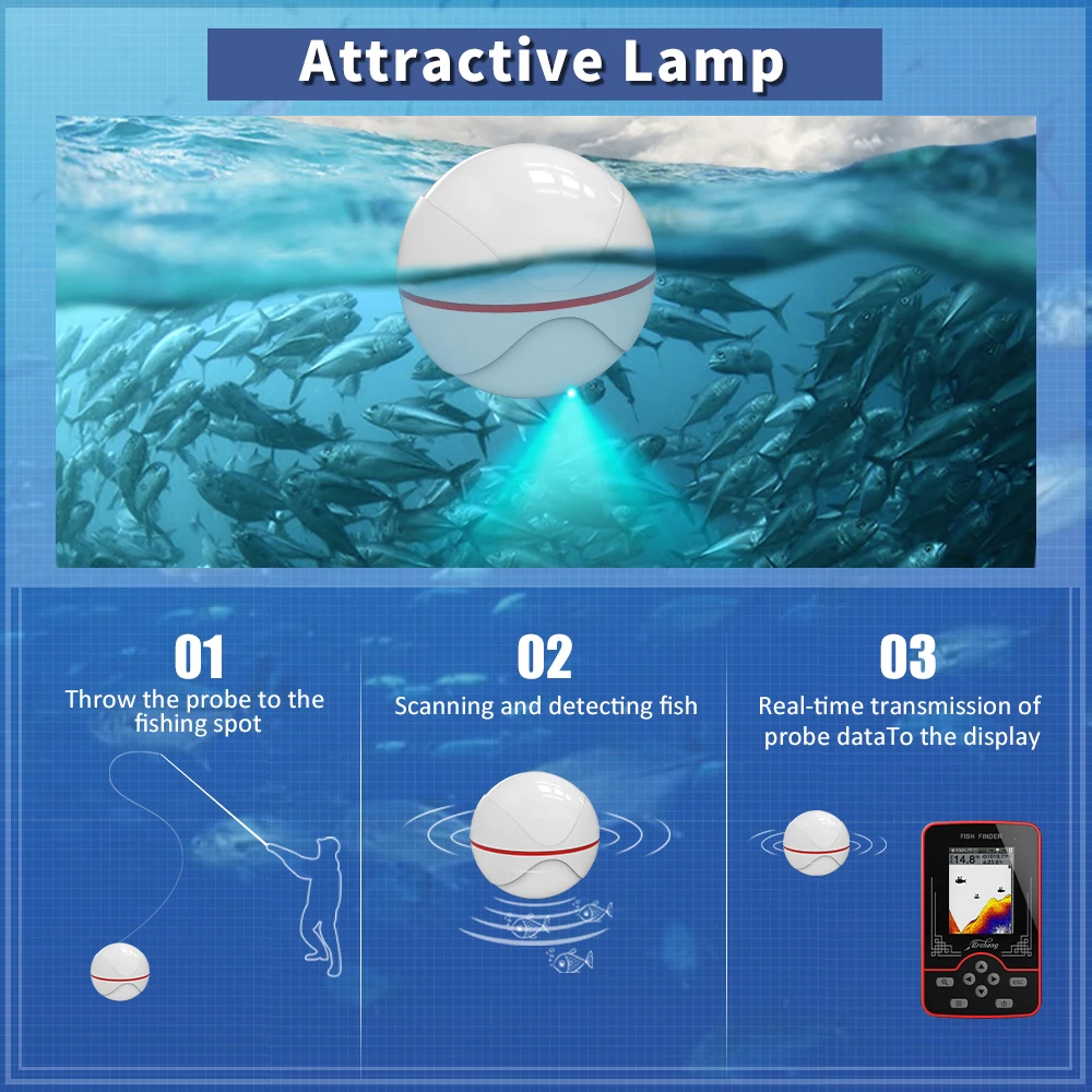 Erchang Wireless Fish Finder Rechargeable Sensor 60M Water Depth Echo Sounder Fishing Portable FishFinder