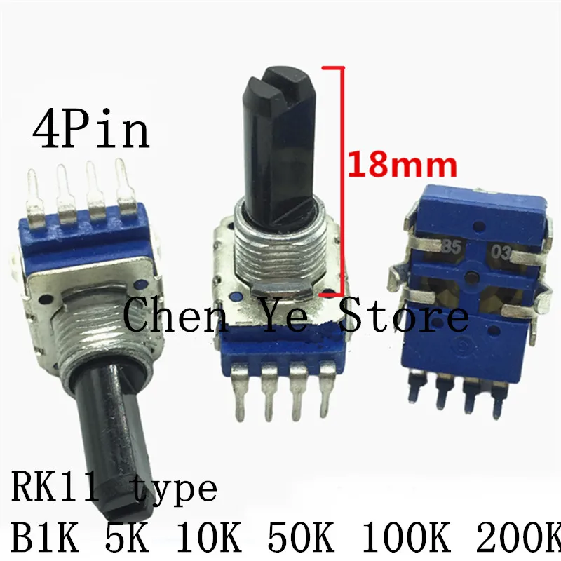 10PCS Mono potentiometer RK11K type  B1K 5K 10K 50K 100K 200K 4 foot potentiometer volume adjustment B10K B103 shaft length 18mm 10pcs 16 type potentiometer single b10k 25mm half shaft speed regulating volume inner bent foot