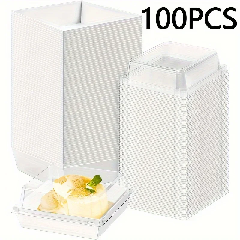 100Pcs White fruit cut packing box Sushi box cake disposable takeaway transparent disposable lunch box disposable containers baking cake box