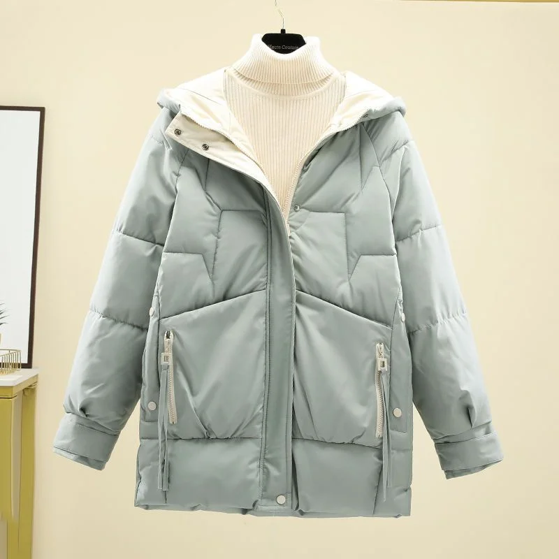 2023 Winter New Popular Korean Version Loose Thickened Cotton Coat Women Mid Length Hooded Winter Coat Women