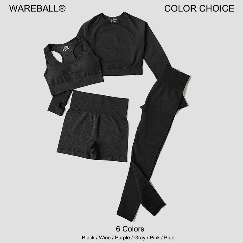 WAREBALL Yoga Set Sports Wear For Women Gym Clothing Sports Suit Fitness Long Sleeve Crop Top High Waist Leggings Suits yoga set,sports set,gym workout set,sportswear set,fitness set,sports bra set,yoga pants set