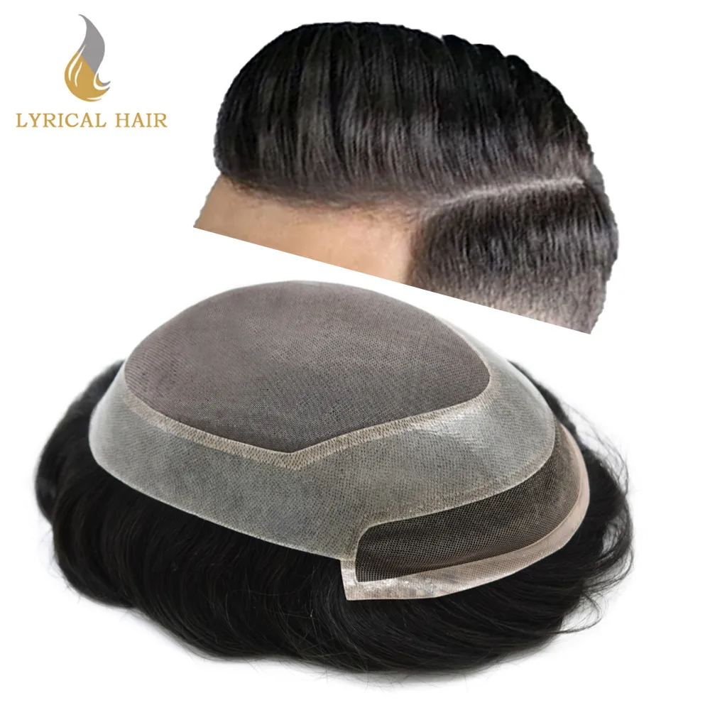 

Мужской протез волос с французским кружевом Передняя тонкая моно искусственная Мужская система волос черный парик для мужчин отбеленные узлы