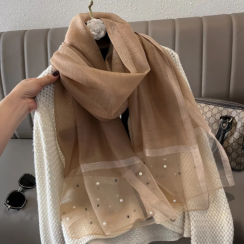 2024 Female Spring Summer 100% Silk Scarf Shade Four Seasons Travel Luxury Fashion Shawl Scarf Beach Scarf Headscarf
