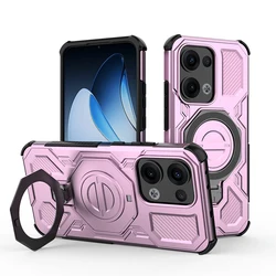 Shockproof Armor Protection Phone Case with Car Magnetic Holder for OPPO Reno13 Pro (HK20 - Pink)