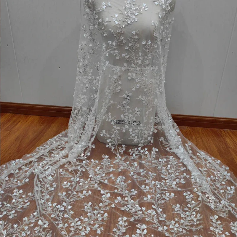 chinese dress ladies Stripes Radiation Sequins Lace Fabric Cloth Wedding Dress DIY Production  Materials - main image 0