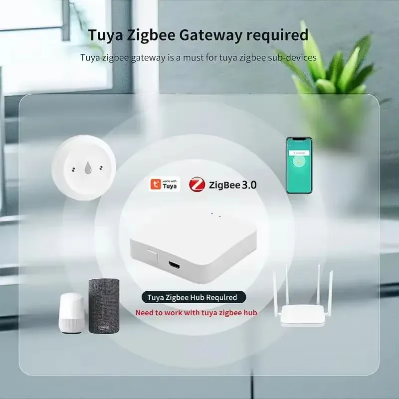 Tuya ZigBee 3.0 Smart Water Sensor Detector Flood Leakage Alarm APP Control Waterproof for Home Kitchen Bathroom Gateway Needed