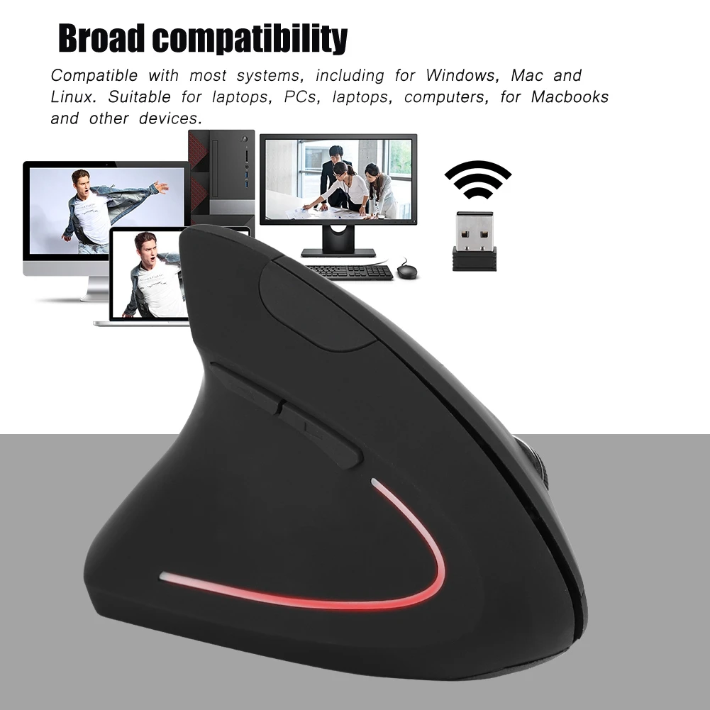 Left Handed 2.4GHz Wireless Optical Mouse USB Ergonomic Vertical Optical Mouse for PC Computer Laptop — view 2