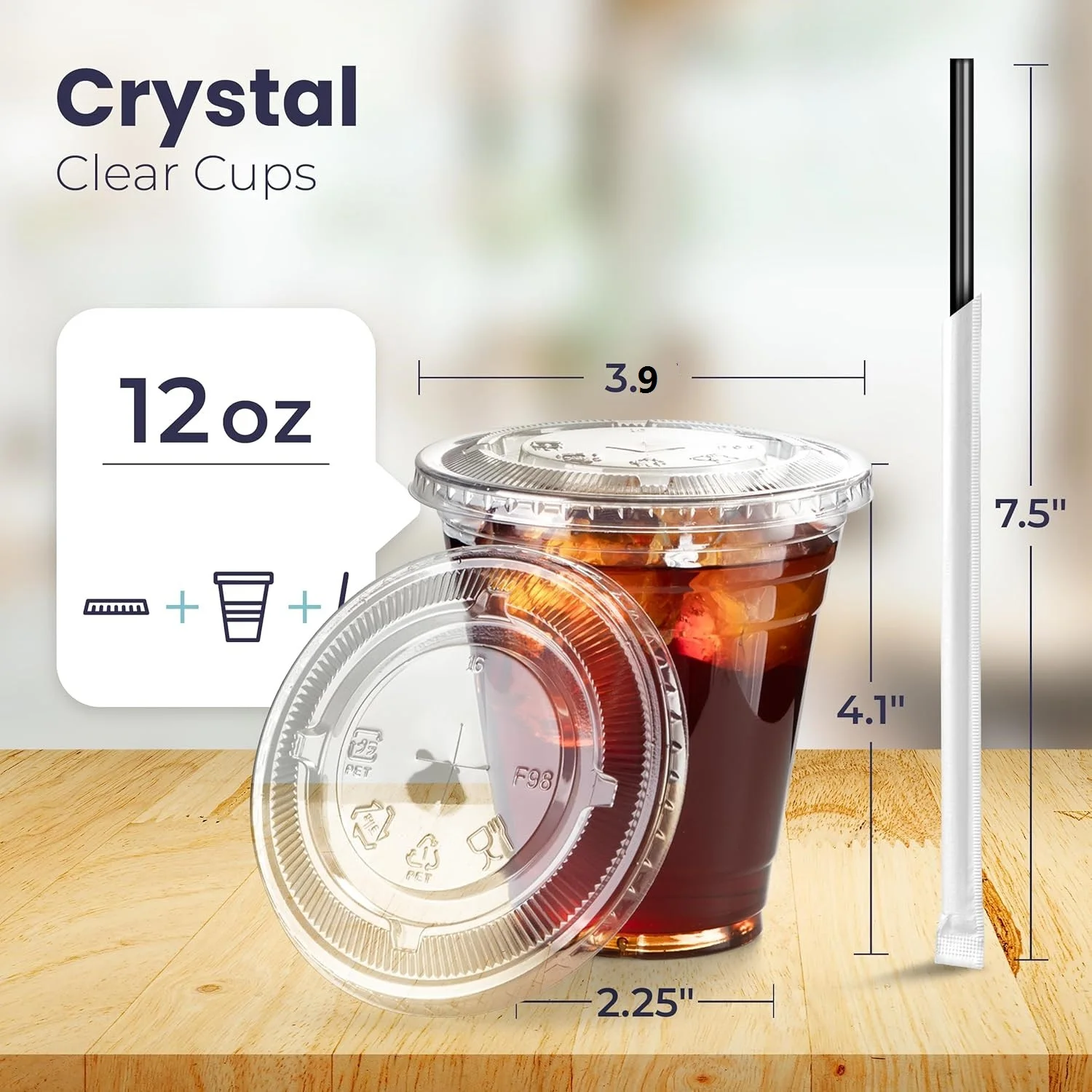 Disposable Clear Plastic Cups with Flat Lids - BPA-Free Premium Smoothie and Iced Coffee Cups