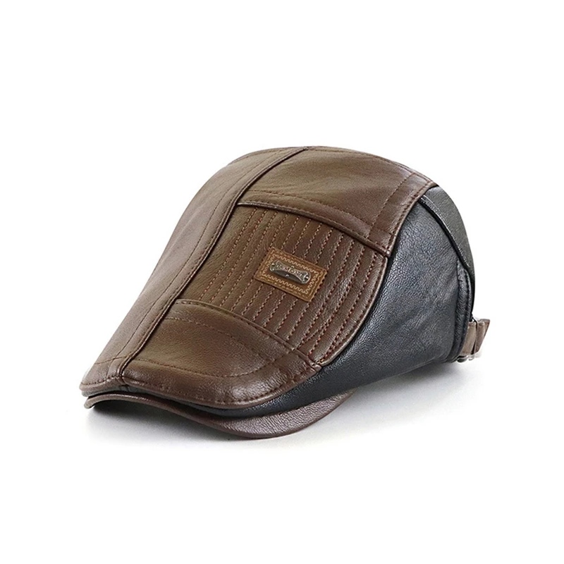 Vinatge Classic Berets Hat Leather Painter Caps Men British Beret Fashion Office Beanies Autumn Winter Cabbie Hats Buckle Gorras