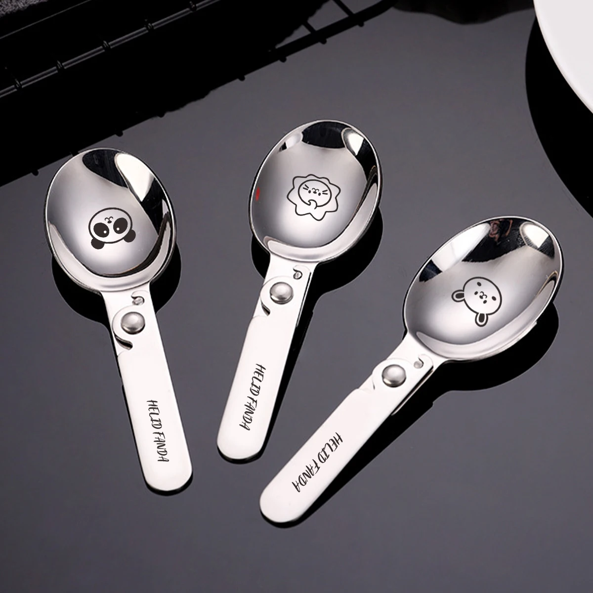 WORTHBUY Outdoor Portable Folding Spoon 304 Stainless Steel Soup Spoon Picnic Two-Fold Ice Cream Coffee Scoop Kitchen Tableware 3