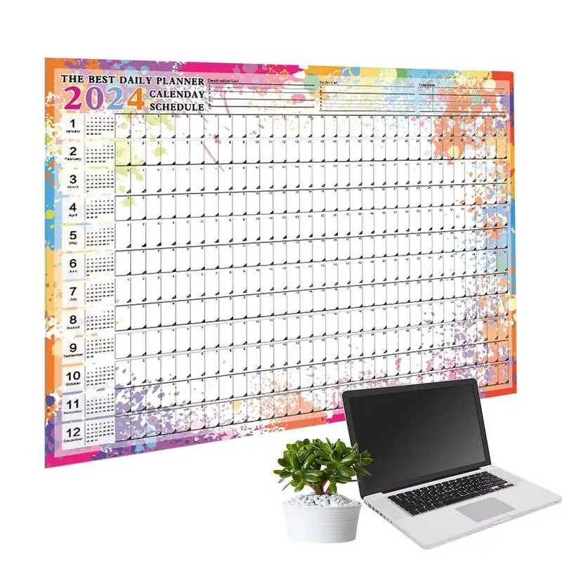 

2024 Yearly Wall Calendar Horizontal Colorful Schedule Planner 2024 Wall Calendars For School Office Classroom School Jan To Dec
