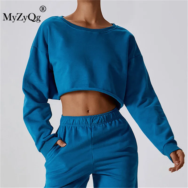 

MyZyQg Women Warm Long Sleeve Hoodie Sweatshirts T-shirt Short Pullover Outdoor Fitness Smock Loose Casual Sportswear Crop Top