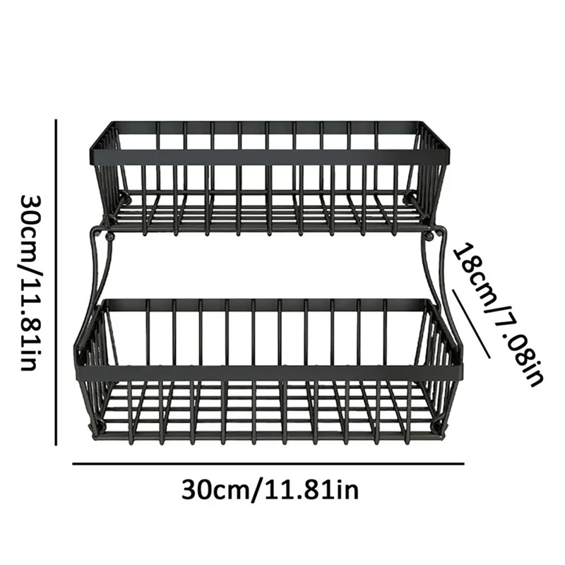 ABRW-2 Tiers Fruit Basket Metal Fruit Bowl Bread Baskets Countertop Vegetable Storage Stand For Kitchen Accessories