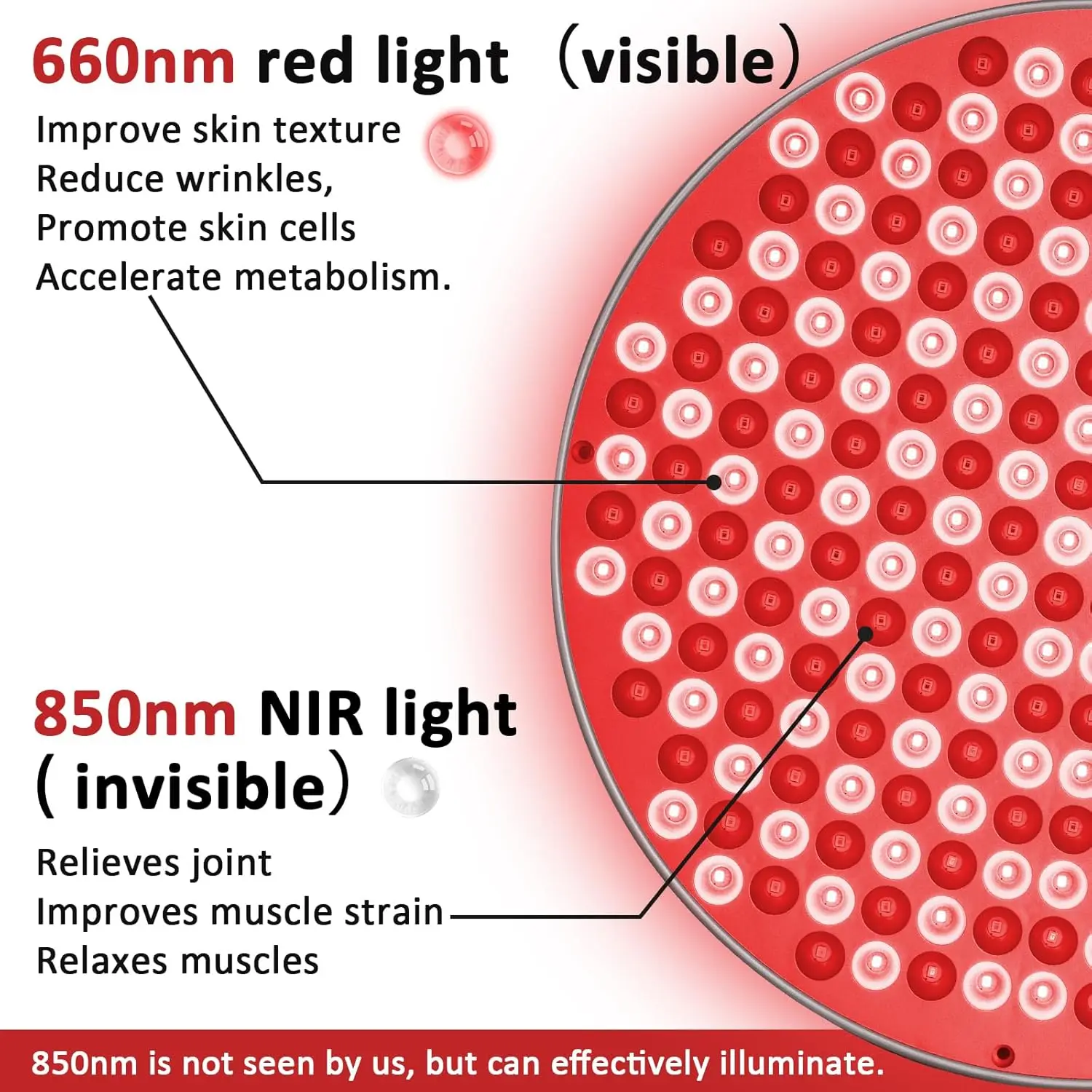 NEW Red Therap Lamp LED Panel (Round)with Stand, 660 &850nm Near Infrared Light Combo, For Pain Relief Bod, Skin_voghion.com