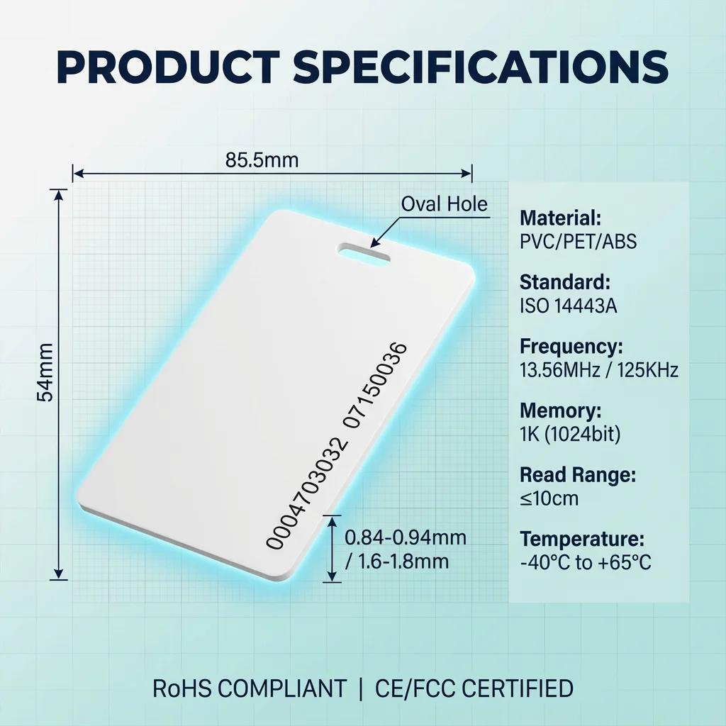 ISSI 4439 1.8mm 두께 RFID 카드 13.56MHz ISO 14443A 백색 PVC 근접 접근 제어 카드 (도어용) 1K 메모리
