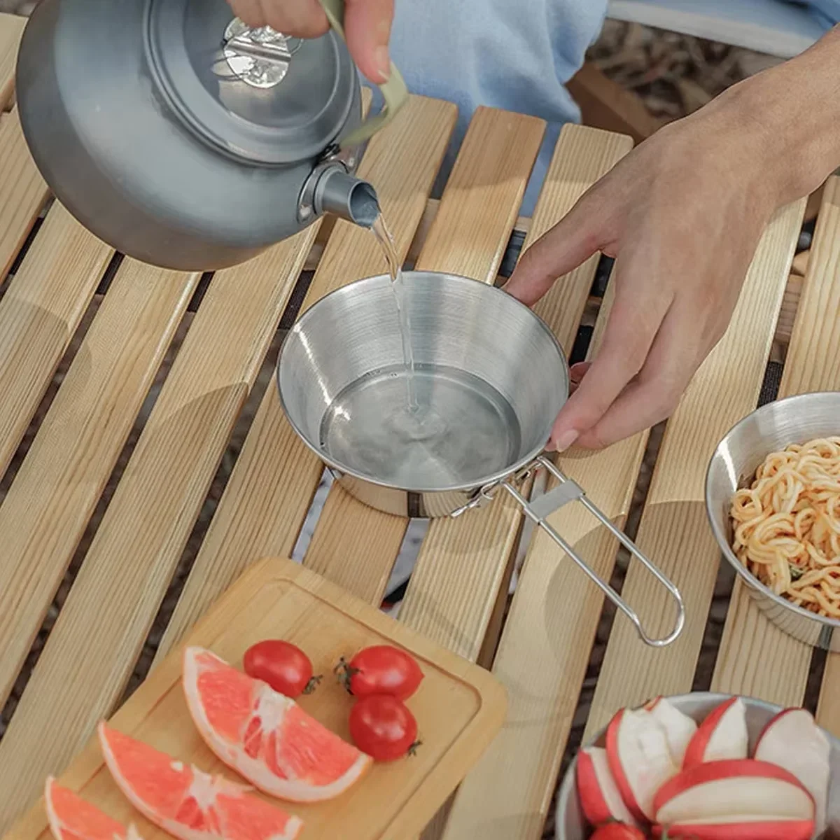 1PC - Outdoor Stainless Steel Snow Bowl Camping Utensil Set Portable And Foldable Picnic Barbecue Bowl