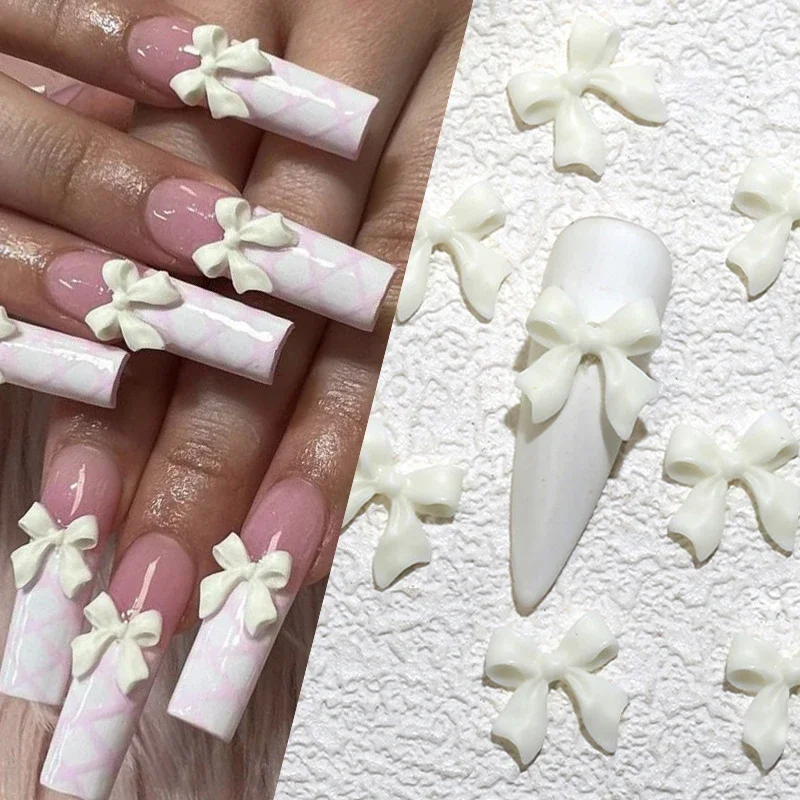 50pcs/bag Pink White Ribbon Bow Nail Charms Korean Red Parts Nail Art Tie Decoration Kawaii Accessories Manicure Design Supplies 4