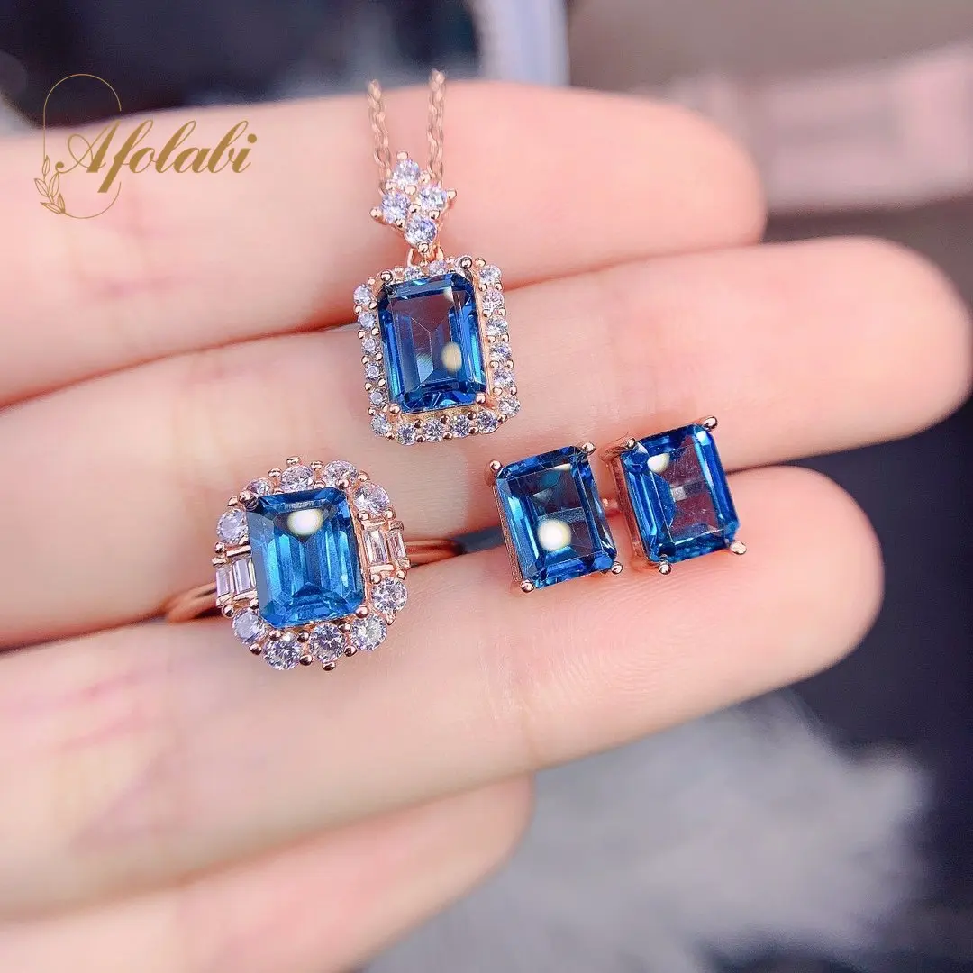 

S925 Sterling Silver Natural Topaz Set Earrings Ring Pendant for Women Boutique Jewelry Anniversary Gift 6*8mm Gemstone