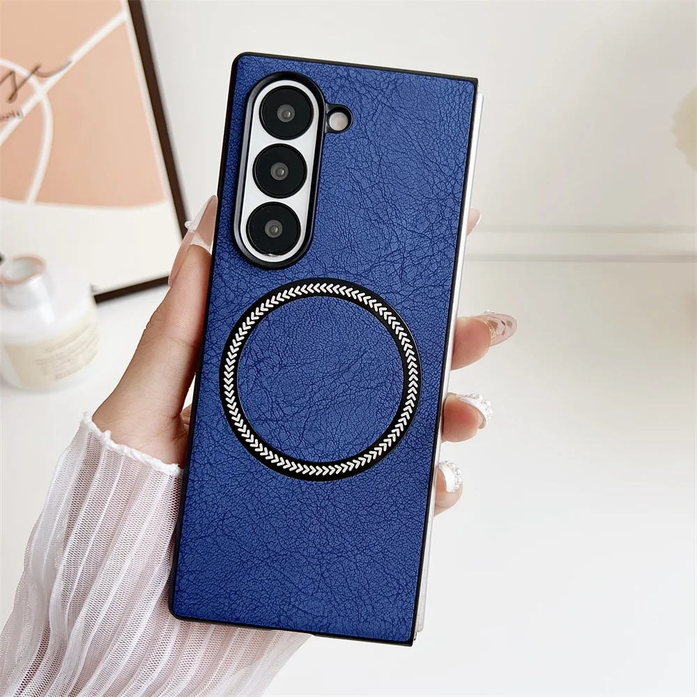 Étui de protection magnétique en cuir de luxe pour téléphone Samsung Z Fold 6 4 5 5G Fold6 pour chargement sans fil Magsafe Coque arrière mate_voghion.com