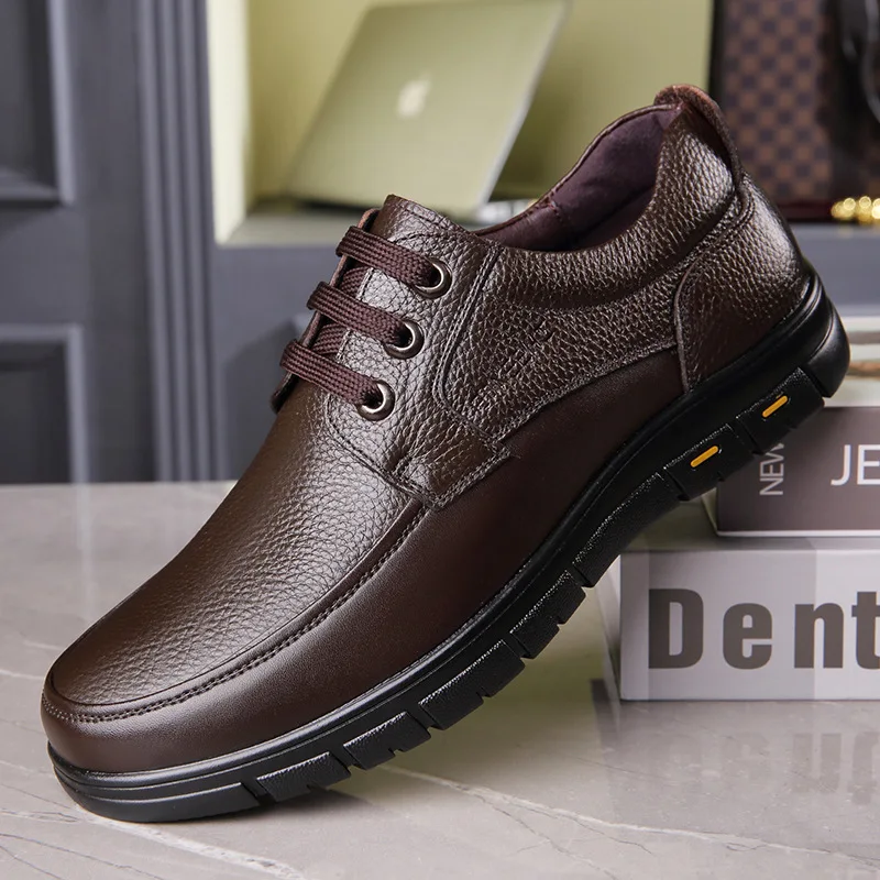 Handmade Leisure Men Shoes New Trendy Minimalist Work Shoes With Lace Up Middle-Aged Dad Formal Casual Business Leather Shoes 6