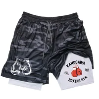 Boxing Gym Print Shorts Mens 2-in-1 Double Layer Quick Dry Beach Shorts Running Basketball Sports Summer Compression Short Pants 1