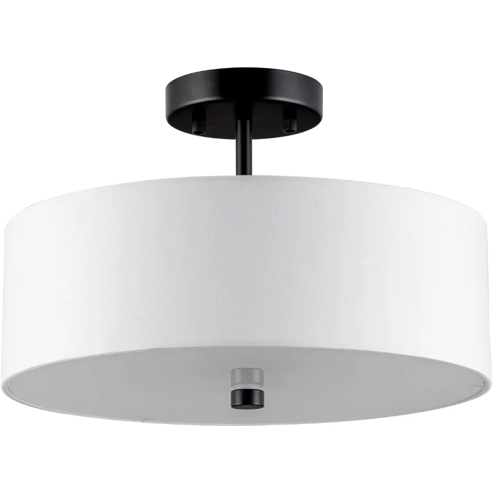 

3-Light Semi Flush Mount Ceiling Light Fixture, 13" Drum Light, Modern Close to Ceiling Light with White Fabric Shade Lamps