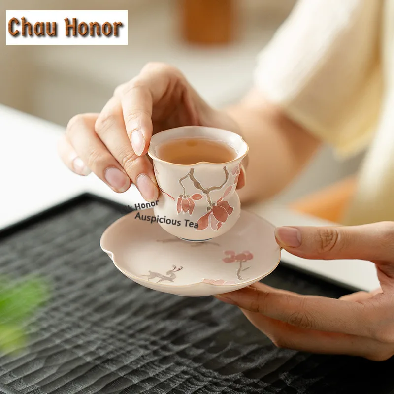 Hand-painted Plum Blossoms Pile Carve Pot Bearing Holder Teacup Base Dry Bubble Table Tea Tray Coasters Drinkware Decoration