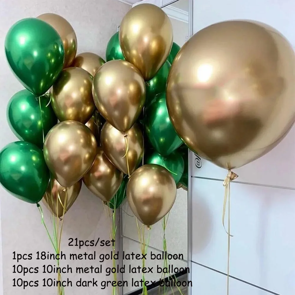 thumbnail image 1 of 10/21 piezas de globos de látex cromados dorados, verdes oscuros y rojos de alce de Papá Noel para Navidad, Año Nuevo 2024, decoración para fiestas en el hogar, 1 of 5