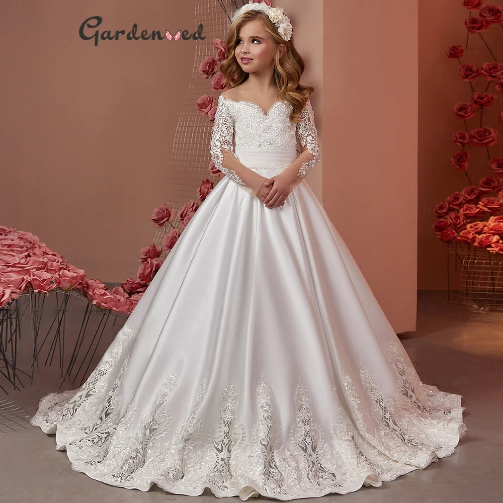 

Lace Girls Princess Ball Gow Flower Girl Dresses Gown Baby Kids Wedding Party Dress Cute Baby Girl Birthday Evening Party Dress