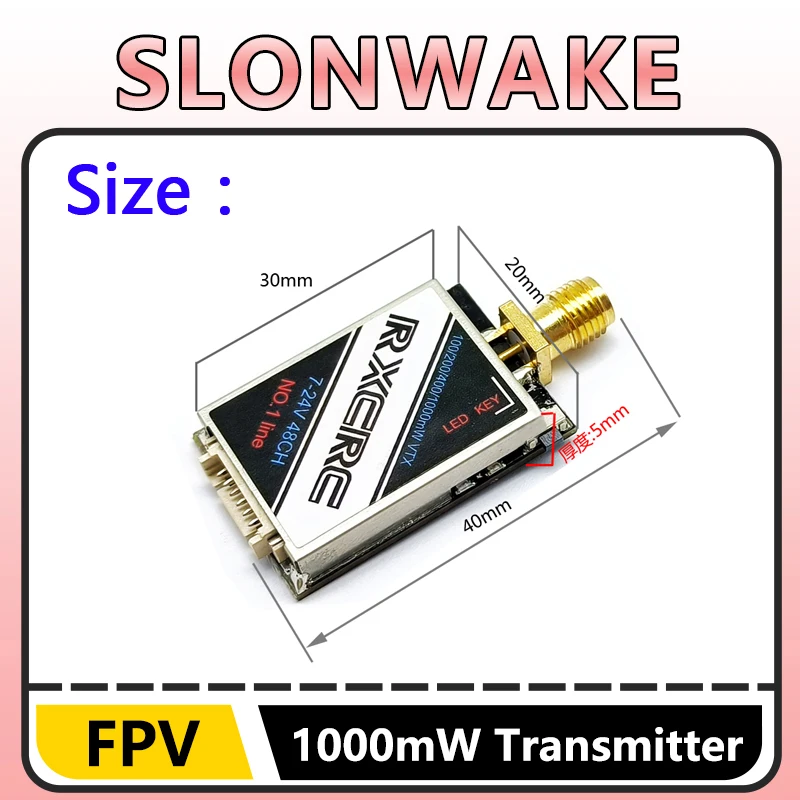 Module SLONWAKE 5.8G 48CH FPV VTX 1W Noir - Puissance Commutable 0/100/200/400/1000mW