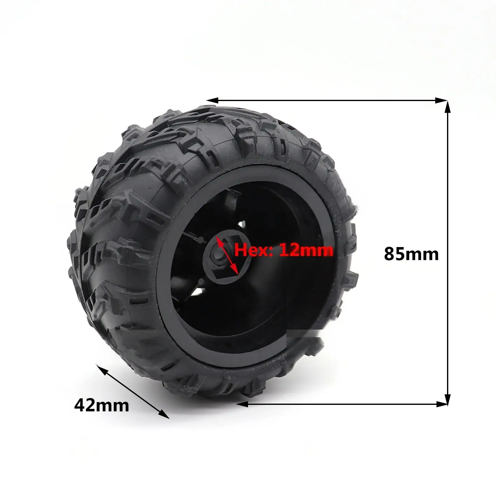Pneus de rechange pour voiture RC 1/10, vue latérale mettant en évidence le flanc et la hauteur.