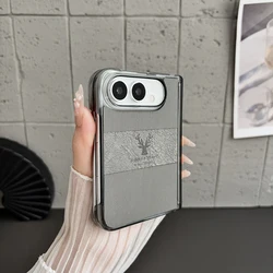 ELVEV Magnetic Luxury Carbon Fiber Leather Case with Deer Painting Design for iPhone Duo (Grey)