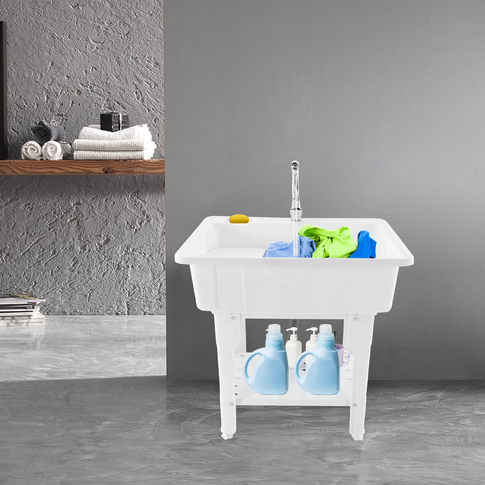 Bymaocar Laundry Sink Plastic Utility Sink Freestanding Wash Tub with Washboard White for Laundry Room Garage Bathroom