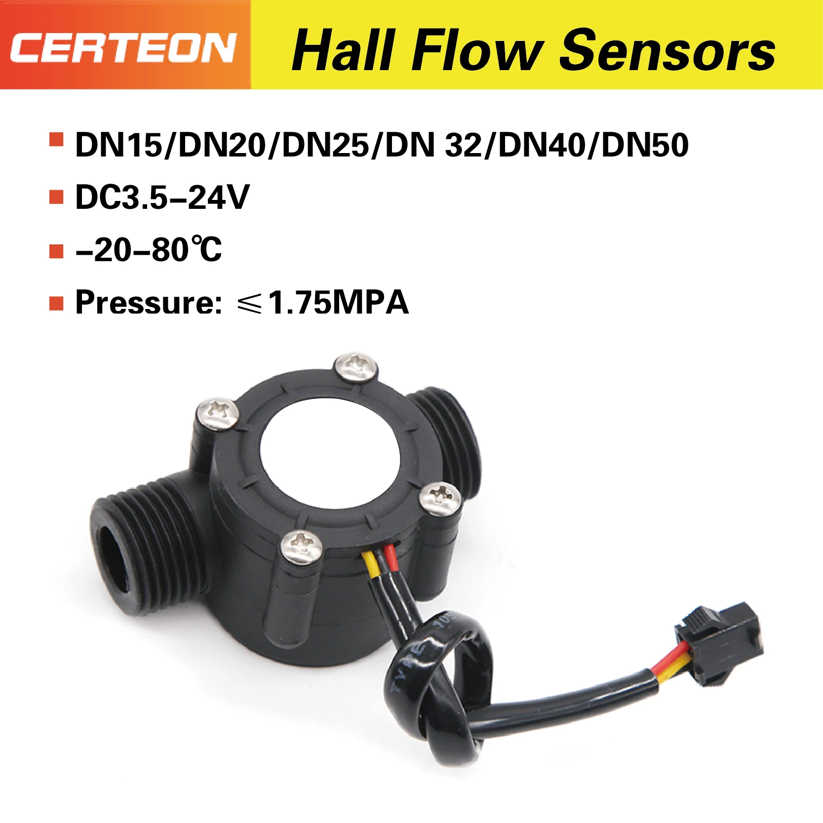 Water Flow Sensor Water Flow Sensor Hall Effect Flow Meter 1/2 3/4 1 2 Inch Nylon Liquid Meter for Irrigation Water Heater