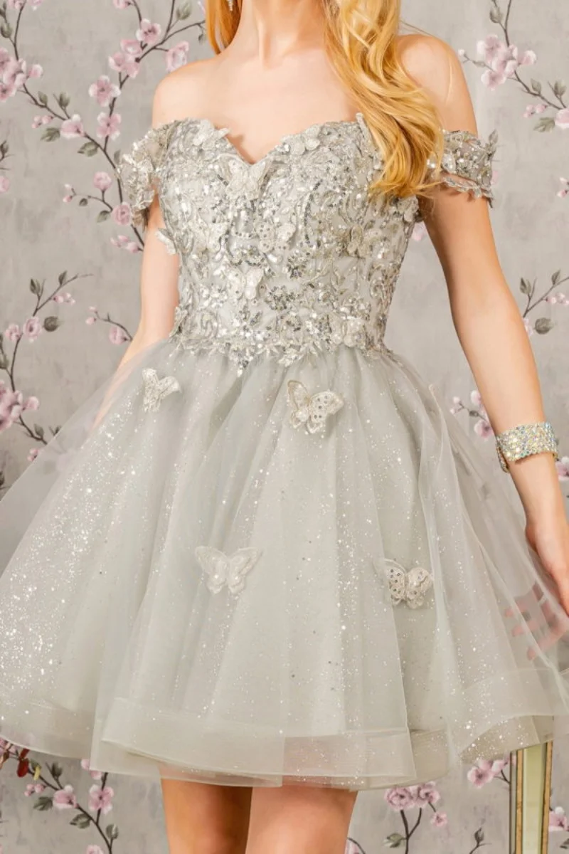 Pryč  rameno a-line homecoming šaty milenka 3D motýl nášivky flitry bál talár elegantní kněžna soumrak šaty