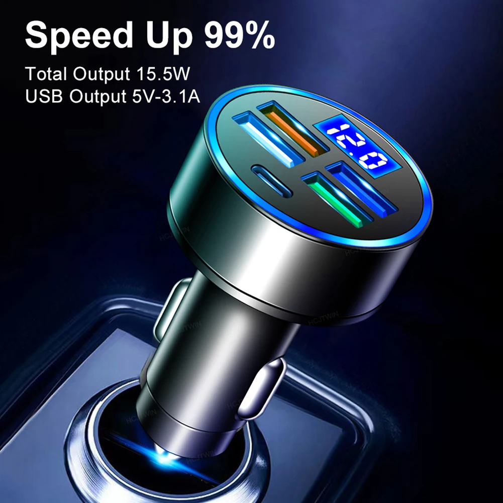 4 Ports USB Car Charger PD Type C Charger Digital Display In Car Fast Charging For Phone Charger