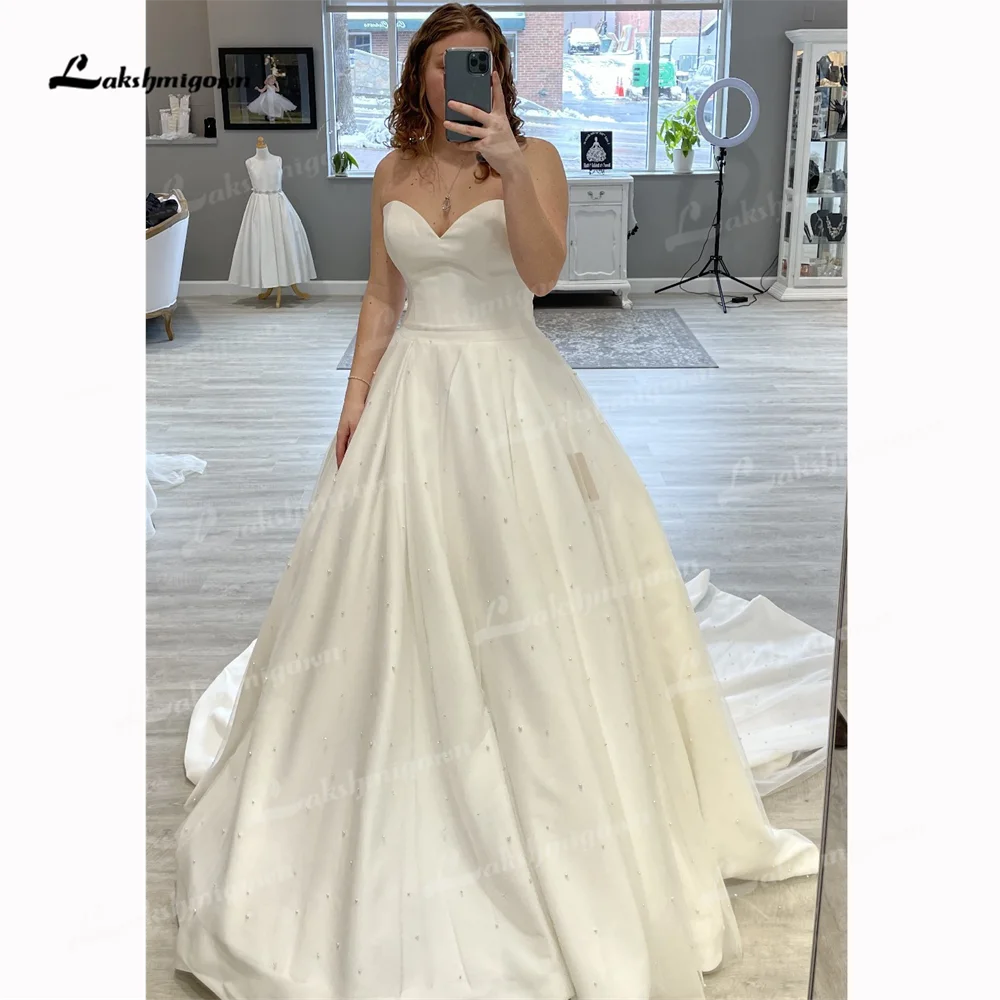 

Женское ТРАПЕЦИЕВИДНОЕ свадебное платье Lakshmigown, свадебное платье со шлейфом и жемчужинами, недорогие платья для выпускного вечера, 2025