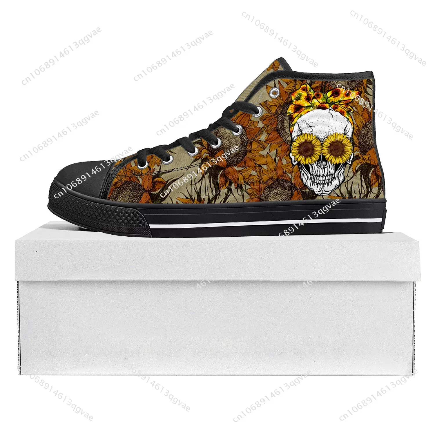 Sunflower Skull High Top High Quality Sneakers Mens Womens Teenager Canvas Sneaker Custom Made Shoe Casual Couple Shoes Black