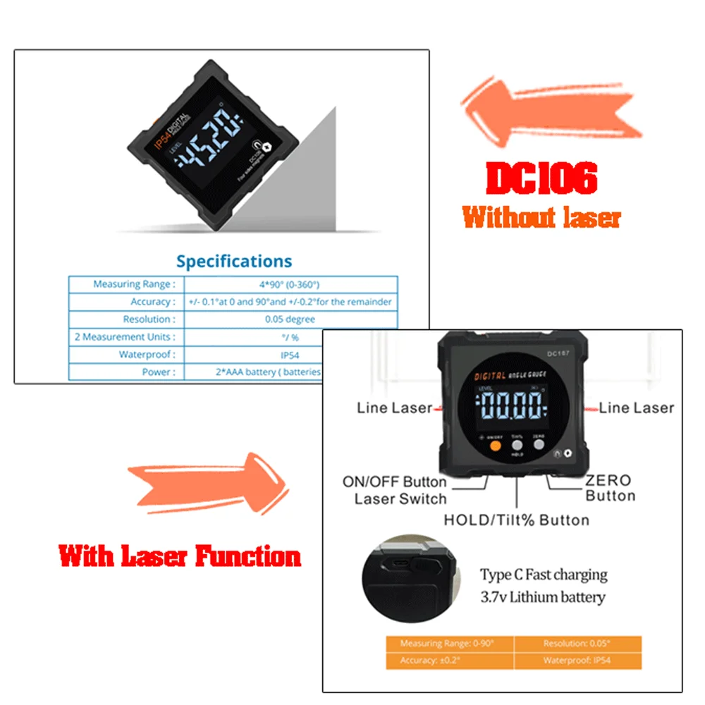 Laser Digital Protractor Inclinometer Protractor Laser USB Inclinometer Level Angle Finder Goniometer Magnet Tilt Measuring Tool best feeler gauge set