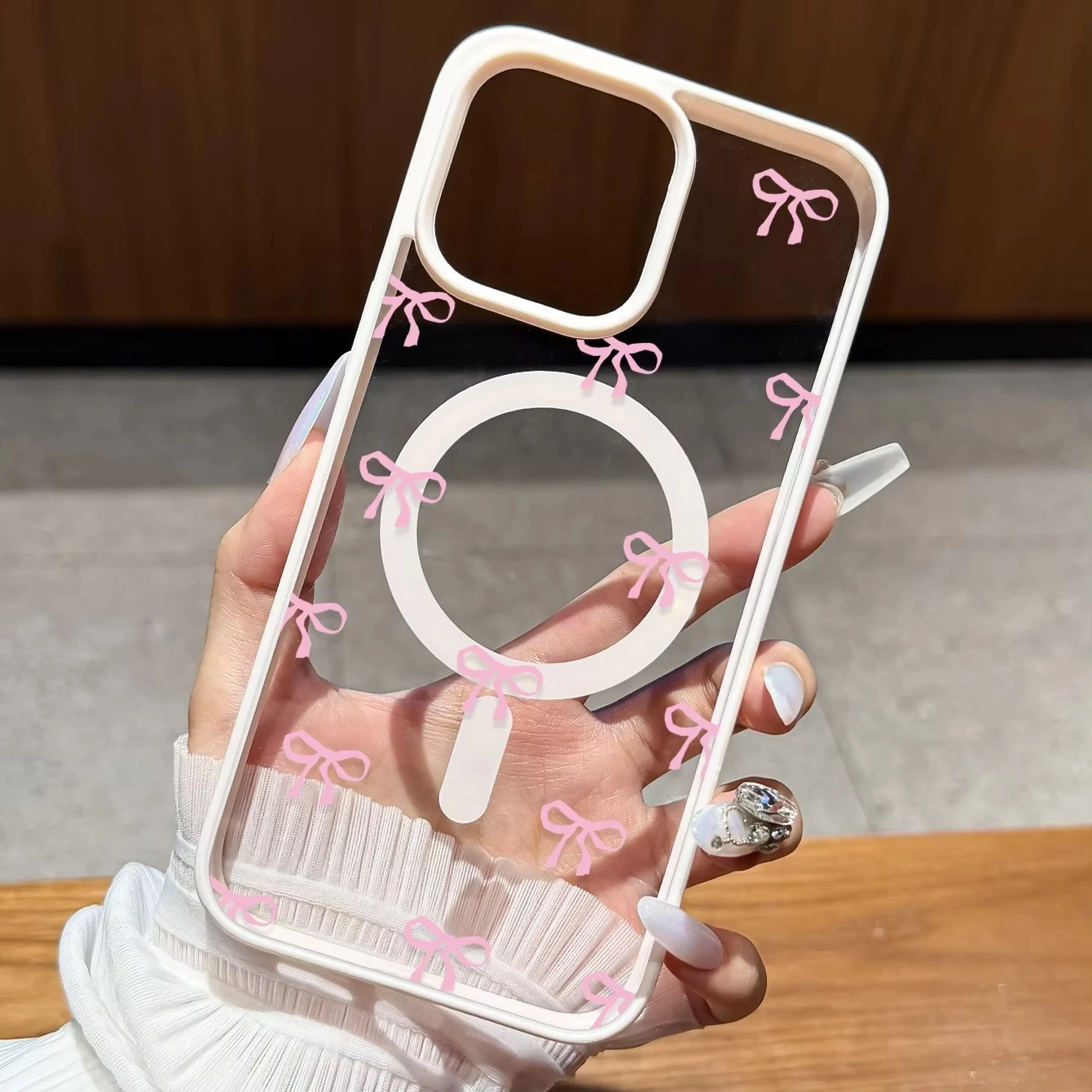 Cute Pink Bow Pattern Wireless Magnetic Phone Case