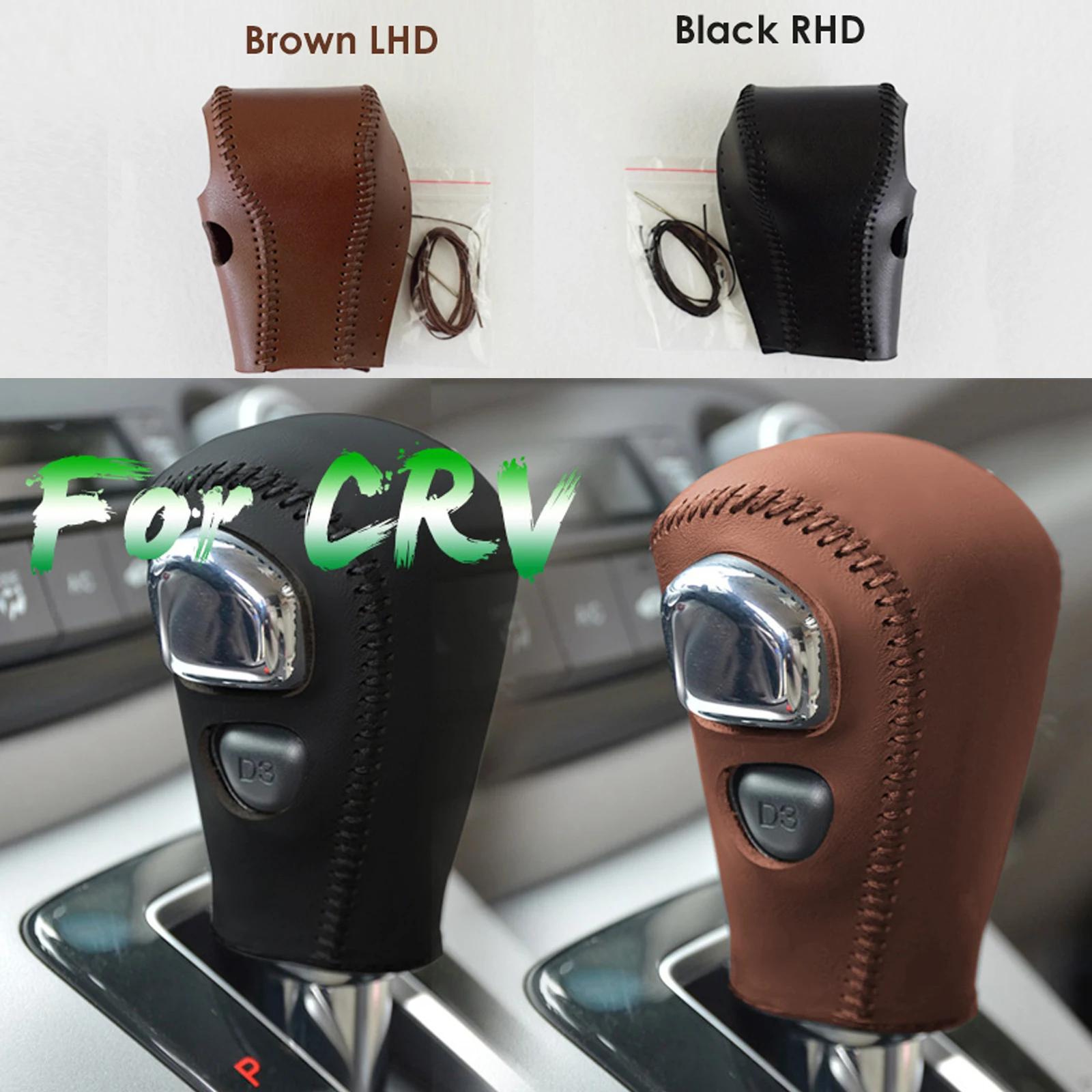 Genuine Leather Hand-stitched Car Gear Shift Knob Cover for Honda CRV CR-V 2007 2008 2009 2010 2011 Auto Accessories LHD RHD
