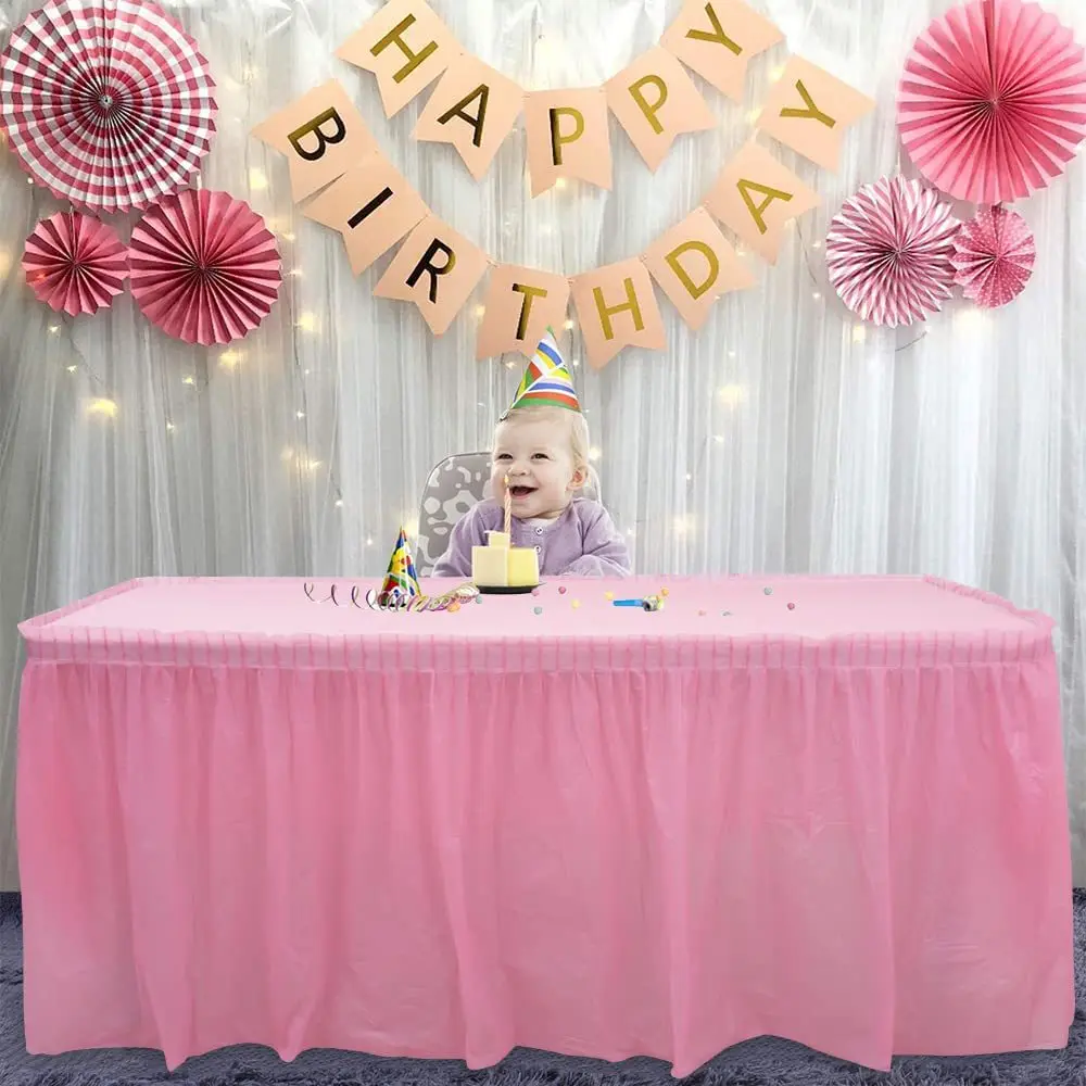Disposable Table Skirt & Tablecloth Plastic Table Cover Decoration Birthday Party Wedding Festival Round Rectangular Tables 2