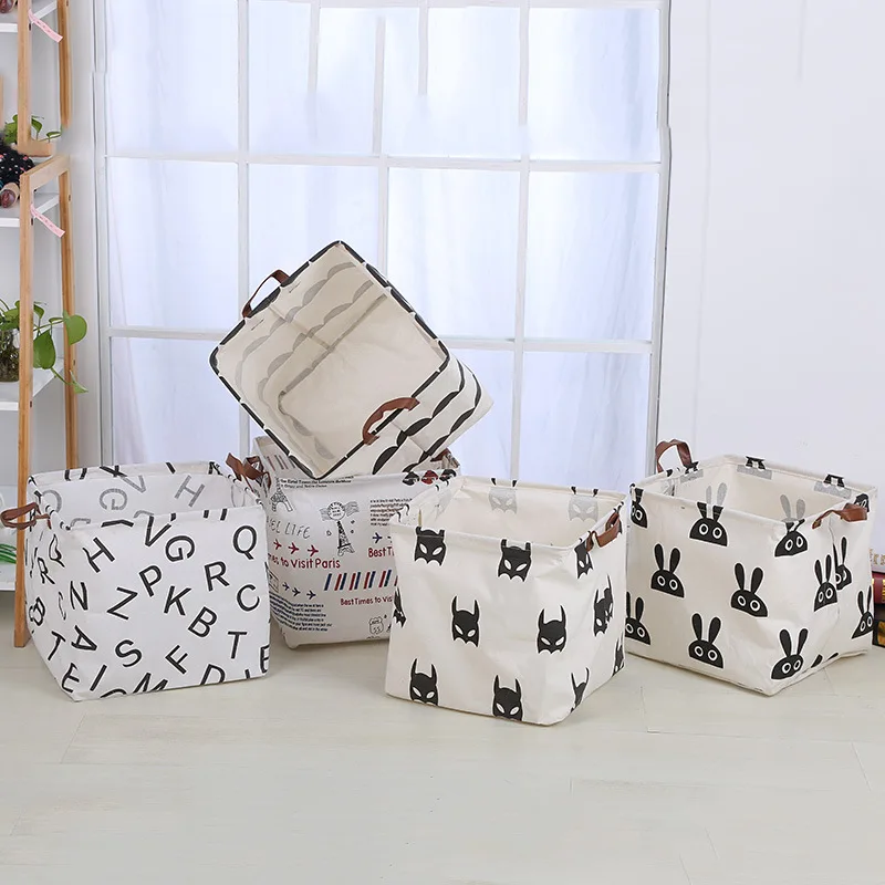 

33x33x33cm Cotton Linen Desktop Storage Basket Sundries Storage Box With Handle Desk Makeup Organizer For Toy Book Stationery