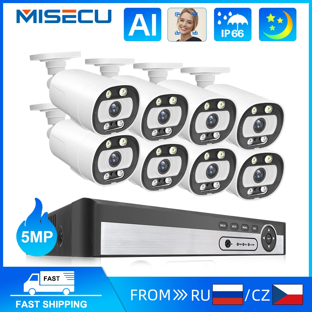 MISECU 8CH 5MP POE CCTV Security Camera System Smart AI Face Detection Two Way Audio Outdoor Video Surveillance Camera Kits P2P