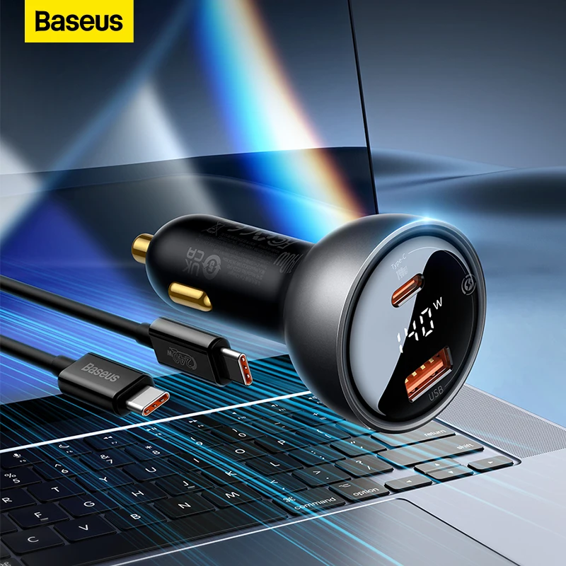 BASEUS 140W Car Charger Fast Charge PD 3.1 QC 3.0 Quick Charge for MacBook Pro USB Type C Car Phone Charger For iPhone Samsung