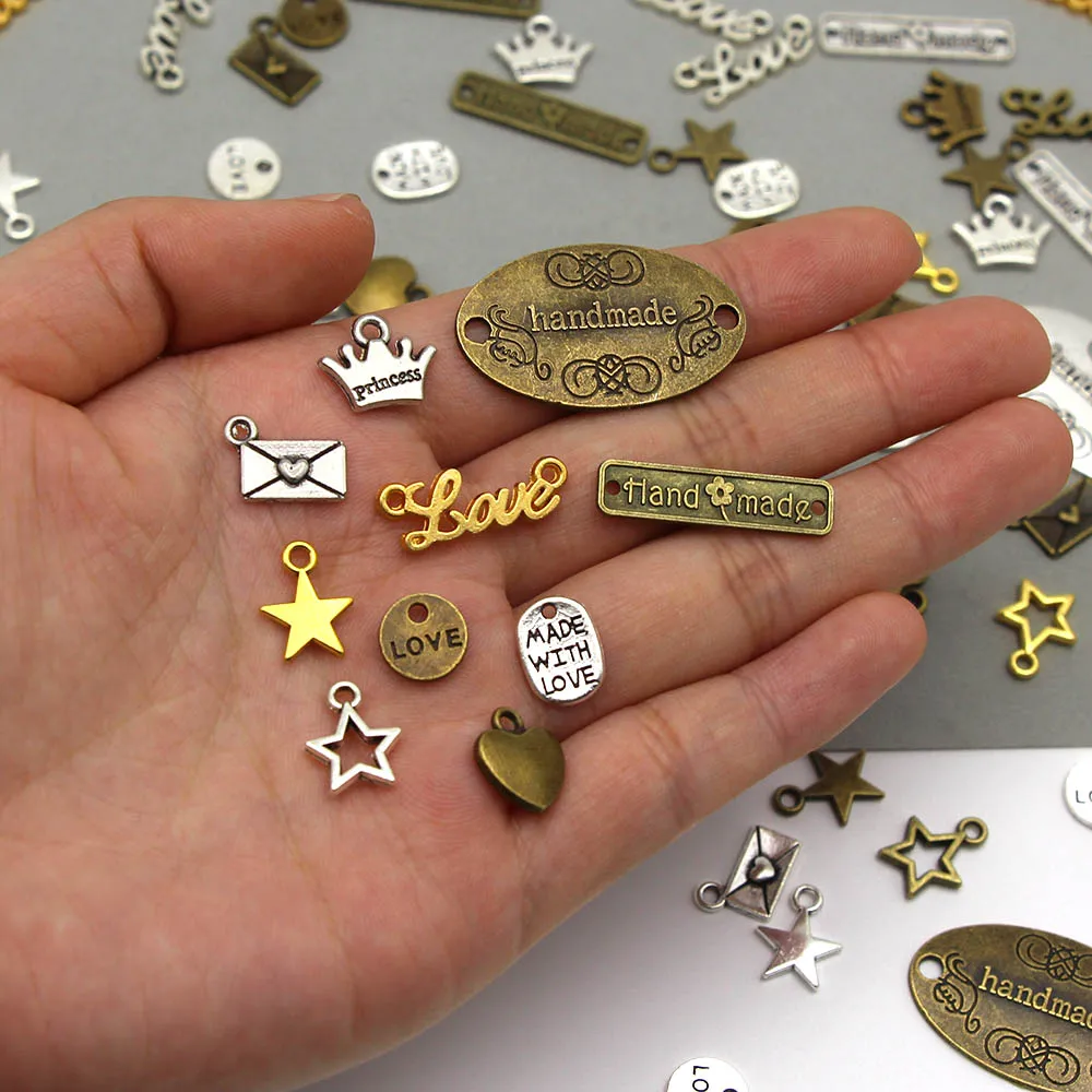 Hand Made Labels Star Crown Love Tags Heart Metal Handmade with Love Tags for Clothing Hats Flower Knitting Accessories